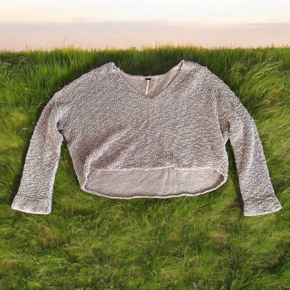 Free People Womens Large Light Pink Cropped Sweater - Cotton Nylon Blend